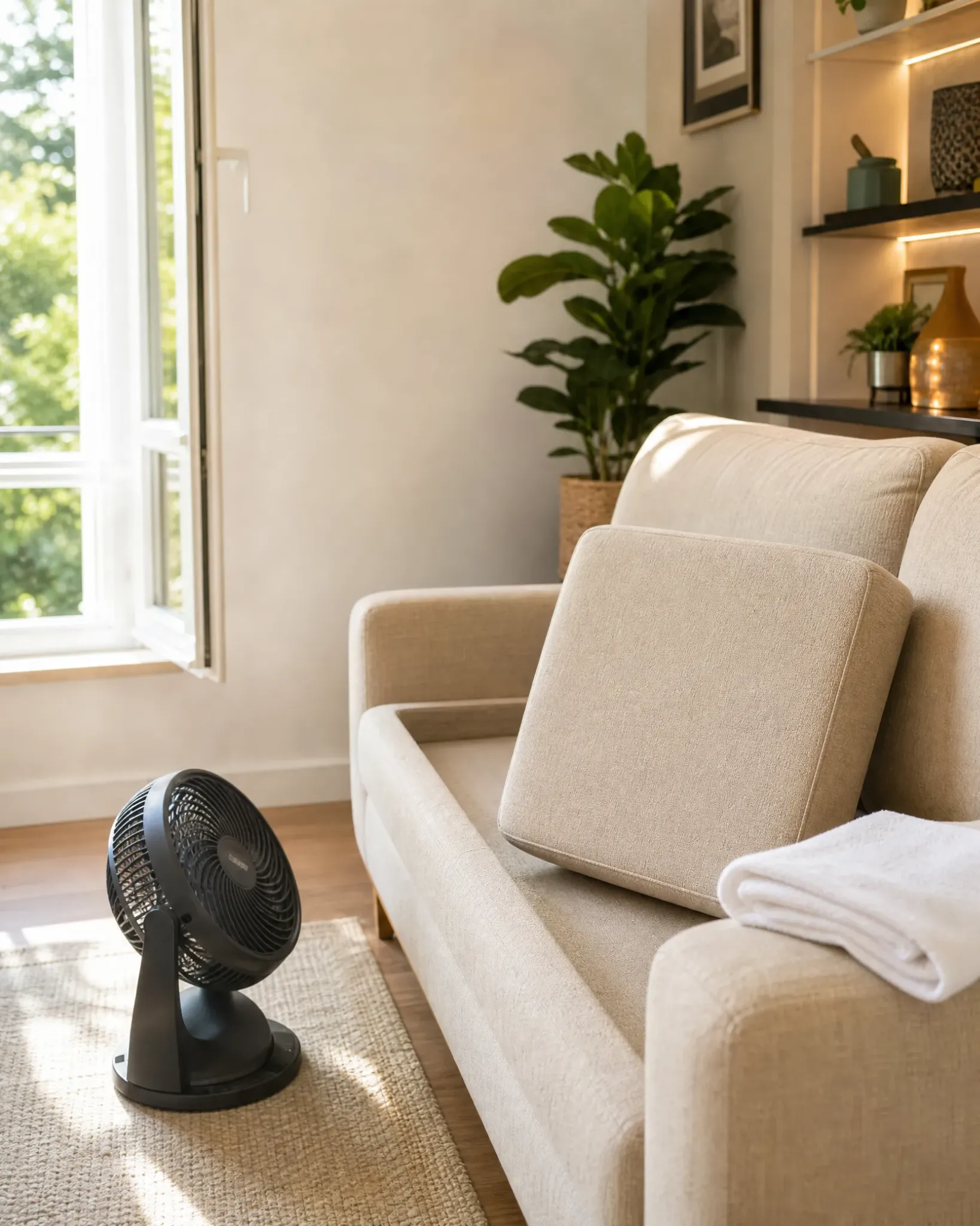 Sofá secando com ventilação